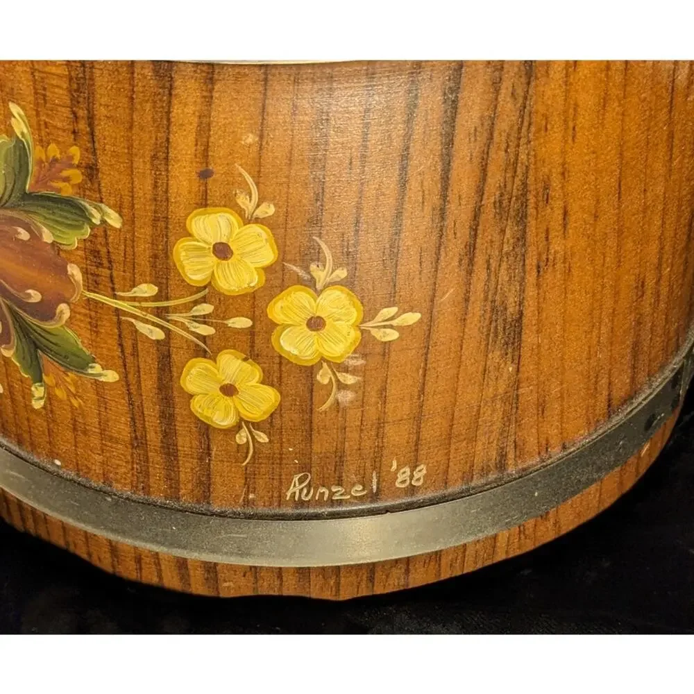 Vintage Norwegian Rosemaling Ice Bucket Hand Paint Signed Folk Art Tole Wood COA